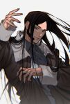  1boy ant_(wip_0011) black_eyes black_hair coat golden_kamuy hand_up highres long_hair long_sleeves looking_at_viewer male_focus oosawa_fusatarou sideburns simple_background solo upper_body white_background 