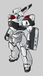  av-98_ingram clenched_hands grey_background highres kidou_keisatsu_patlabor looking_ahead mecha moi_moi7 no_humans police science_fiction solo v-fin visor 