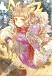  1girl animal_ears bangs blonde_hair blunt_bangs eyebrows_visible_through_hair hair_ribbon jacket little_red_riding_hood_(sinoalice) long_hair looking_at_viewer low_twintails open_mouth orange_eyes reality_arc_(sinoalice) ribbon scarf sidelocks sino_nb3 sinoalice snow solo tail twintails wavy_hair winter 