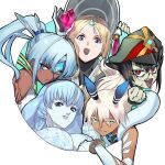  5girls agate_(xenoblade) blonde_hair blue_eyes blue_hair breasts dahlia_(xenoblade) dark-skinned_female dark_skin green_eyes hat highres large_breasts multiple_girls negresco newt_(xenoblade) perun_(xenoblade) red_eyes simple_background white_background xenoblade_chronicles_(series) xenoblade_chronicles_2 zenobia_(xenoblade) 