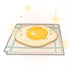  artist_request commentary english_commentary food food_focus fried_egg genshin_impact lowres napkin no_humans official_art sparkle still_life third-party_source transparent_background 
