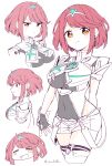  1girl absurdres bafarin bangs black_gloves breasts chest_jewel earrings fingerless_gloves gloves highres jewelry large_breasts pyra_(xenoblade) red_eyes red_shorts redhead short_hair short_shorts shorts solo swept_bangs tiara xenoblade_chronicles_(series) xenoblade_chronicles_2 