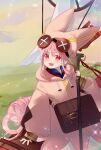  1girl bag buttons fate/grand_order fate_(series) habetrot_(fate) hat highres hood liorac long_hair pink_eyes pink_hair pointy_ears satchel staff 