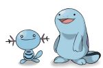  ._. :3 animal_focus black_eyes blank_eyes blue_theme closed_mouth full_body gen_2_pokemon happy no_humans open_mouth pokemon pokemon_(creature) quagsire simple_background smile standing vilepluff white_background wooper 
