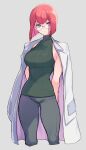  1girl blue_eyes bob_cut breasts closed_mouth copyright_request glasses highres labcoat looking_at_viewer redhead short_hair solo takatsuki_ichi 