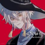  1boy chalkwsy earrings hat highres jewelry sky:_children_of_the_light solo white_hair witch_hat yellow_eyes 