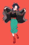  1girl alternate_costume black_eyes black_hair highres hitoniku11029 kimetsu_no_yaiba kochou_shinobu looking_down simple_background smile solo standing 