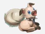  blue_eyes blush commentary_request fangs full_body gen_7_pokemon kikuyoshi_(tracco) looking_at_viewer looking_back no_humans open_mouth paws pokemon pokemon_(creature) rockruff shiny solo toes tongue tongue_out 