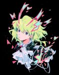  blue_eyes earrings gloves green_hair jewelry lio_fotia looking_at_viewer promare simple_background solo ttk211 