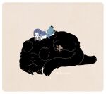  2boys animal bbvip_neko black_cat black_footwear cat long_hair low-tied_long_hair luoxiaohei multiple_boys no_nose oversized_animal shoes simple_background tan_background the_legend_of_luo_xiaohei wide_shot wuxian_(the_legend_of_luoxiaohei) 