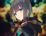  1boy bad_id bad_twitter_id bangs black_gloves blunt_bangs blunt_ends bob_cut brown_hair choker closed_mouth expressionless eyebrows_visible_through_hair gloves green_eyes green_hair gretel_(sinoalice) hands_clasped hood hood_down looking_at_viewer male_focus multicolored_hair noda_(yncoon) otoko_no_ko own_hands_together sinoalice solo two-tone_hair 