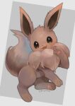  :d commentary eevee fang full_body gen_1_pokemon highres kikuyoshi_(tracco) looking_at_viewer no_humans open_mouth paws pokemon pokemon_(creature) signature smile solo toes 