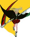  gloves looking_to_the_side maka_albarn scythe simple_background skirt solo soul_eater ttk211 twintails 