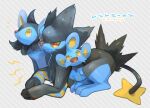  closed_mouth colored_sclera commentary_request evolutionary_line gen_4_pokemon highres kikuyoshi_(tracco) luxio luxray lying no_humans notice_lines on_stomach paws pokemon pokemon_(creature) red_sclera shinx signature toes yellow_eyes yellow_pupils 