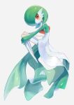  blush closed_mouth commentary_request from_side full_body gardevoir gardevoir_day gen_3_pokemon highres hugging_own_legs kikuyoshi_(tracco) looking_back orange_eyes pokemon pokemon_(creature) signature simple_background solo white_background 