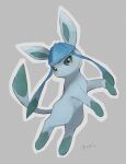  blush closed_mouth commentary_request full_body gen_4_pokemon glaceon green_eyes grey_background highres kikuyoshi_(tracco) looking_at_viewer no_humans outline paws pokemon pokemon_(creature) solo toes 