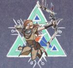  absurdres aloy_(horizon) beaded_necklace beads belt bow_(weapon) braid cowboy_shot earpiece facing_to_the_side freckles hair_beads hair_ornament hairlocs highres holding holding_bow_(weapon) holding_weapon horizon_zero_dawn huge_filesize jewelry looking_away multiple_braids necklace pelt readying_weapon roviahc tribal_symbol utility_belt weapon 