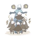  6+others black_cape black_skin braid cape colored_skin hug mask medium_hair multiple_others pointing_candlemaker shirt short_hair shorts single_braid sky:_children_of_the_light sky_child solid_circle_eyes speech_bubble tomoetatibana tunic white_eyes white_shirt white_shorts 