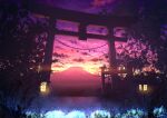  clouds cloudy_sky commentary_request glowing lantern mountain night night_sky original plant purple_sky scenery signature sky star_(sky) sunset torii tree vinci_v7 wooden_lantern 