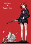  blazer chicken gun legs matsuryuu mission-chan red_eyes red_hair redhead school_uniform short_hair sweatdrop weapon 