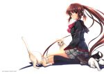  animal brown_hair cat little_busters!! misaki_kurehito natsume_rin red_eyes skirt 