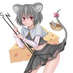 animal_ears bad_id basket bow cheese grey_hair hasu_(hk_works) mouse mouse_ears mouse_tail nazrin skirt solo tail tail_raised touhou