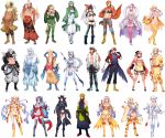  6+boys 6+girls absol absurdres boots braviary breasts character_request cleavage crutch fur_trim high_heel_boots high_heels highres jacket jewelry katagiri_hachigou mega_blaziken mega_pokemon mienshao mightyena milotic miltank multicolored_hair multiple_boys multiple_girls necklace open_clothes open_jacket personification pokemon pokemon_(game) salamence talonflame thigh-highs togekiss two-tone_hair volcarona 