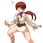  alternate_color belt boots brown_hair cleavage_cutout earrings heart hiroshi jewelry king_of_fighters miniskirt ponytail shermie skirt snk solo 