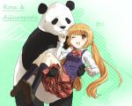  brown_eyes carrying heart konoe_(vis9191) panda plaid school_uniform solo tartan twintails umineko_no_naku_koro_ni ushiromiya_rosa vest wink young 