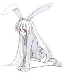  animal_ears bunny_ears monochrome rabbit_ears reisen_udongein_inaba seo_tatsuya sketch skirt solo spot_color thighhighs touhou 