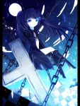  bikini_top black_hair black_rock_shooter black_rock_shooter_(character) blue_eyes boots chain chains coat flat_chest glowing glowing_eyes highres long_hair nakatanbo pale_skin twintails 