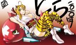  animal_ears blonde_hair boots japanese_clothes tail takehide thigh-highs thighhighs tiger_ears tiger_print tiger_tail yellow_eyes 