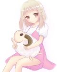  braid brown_eyes brown_hair dress hidamari_sketch highres kirimoti34 nazuna ram sheep sketch stuffed_animal stuffed_toy 