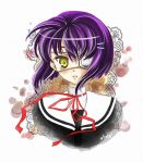  bust ef eyepatch hair_ornament hairclip ninamo purple_hair school_uniform shindou_chihiro solo yellow_eyes 