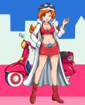  belt cleavage coat crop_top goggles helmet midriff miniskirt mona_(warioware) motorcycle_helmet orange_hair red_boots red_shirt red_skirt sigurdhosenfeld smile warioware wink 