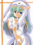  aria arms_up ayasugi_tsubaki blue_eyes green_hair hand_on_hat hat long_hair pantyhose smile solo uniform 