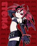  demon_girl disgaea earrings elbow_gloves etna fang flat_chest gloves highres jewelry kurono miniskirt pointy_ears red_eyes red_hair redhead skirt smile tail thigh-highs thighhighs wings 