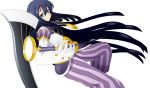  ar_tonelico ar_tonelico_iii black_hair costume green_eyes gust jester long_hair scythe soma takabe very_long_hair weapon 
