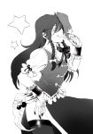  bad_id braid chinese_clothes efuo grin hair_over_one_eye hat hat_removed headwear_removed hong_meiling long_hair monochrome nail_polish smile solo star thigh-highs thighhighs touhou twin_braids wrist_cuffs 
