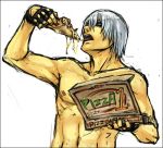  capcom dante devil_may_cry devil_may_cry_3 driving_gloves eating gloves nipples pizza shirtless 