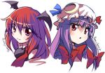  2girls :3 bow crescent hair_bow head_wings headwings kitahara_tomoe_(kitahara_koubou) koakuma multiple_girls patchouli_knowledge purple_hair red_eyes red_hair redhead touhou 