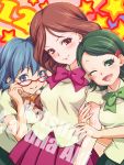  arm_grab bad_id blue_eyes blue_hair blush brown_hair glasses green_eyes green_hair inazuma_eleven kino_aki otonashi_haruna raimon_natsumi school_uniform star wink 