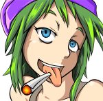  420chan bare_shoulders blue_eyes cigarette drugs green_hair hat marijuana smoking tcc_tan vector 