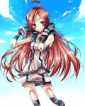  android bad_id belt cloud colored_eyelashes dress earmuffs eyelashes gloves hands_on_earmuffs hands_on_headphones headphones headset highres kneehighs long_hair miki_(vocaloid) red_eyes red_hair redhead robot_joints sf-a2_miki sky smile socks solo star striped striped_gloves striped_legwear striped_thighhighs thigh-highs tsukioka_tsukiho very_long_hair vocaloid wrist_cuffs 