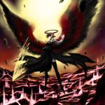  adult blonde_hair ex-rumia glowing glowing_eye glowing_eyes halo high_heels highres red_eyes rumia shoes solo sword touhou weapon wings yamaguchi_yoshimi 