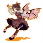  brown_eyes brown_hair dress fingernails hat highres kneehighs long_fingernails long_nails mystia_lorelei nails short_hair socks solo touhou washiki_benjou winged_shoes wings 