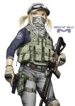  1girl assault_rifle bulletproof_vest desert dual_wielding gloves gun handgun highres holding holding_gun holding_weapon holster military military_operator original rifle scope shawl solo toshi_(pixiv6514) weapon weapon_request 