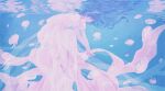  1girl blue_theme dress grey_hair jellyfish long_hair original short_sleeves solo tabisumika underwater white_dress wide_shot 