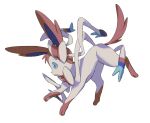  blue_eyes commentary_request from_side full_body highres looking_down no_humans open_mouth pokemon pokemon_(creature) simple_background sylveon teigaso1 toes white_background 
