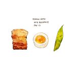  commentary cyannism egg english_commentary english_text food food_focus hardboiled_egg meat no_humans original pea simple_background vegetable white_background 